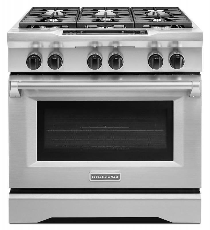 KitchenAid 5.1 cu. ft. Dual Fuel Free-Standing 6-Burner Commercial Style Range in Stainless Steel