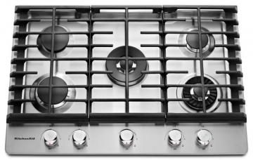 KitchenAid 30" Five Burner Gas Cooktop with Even-Heat Griddle in Stainless Steel
