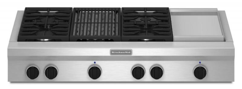 KitchenAid 48" Commercial-Style Gas Rangetop with Even-Heat Grill in Stainless Steel