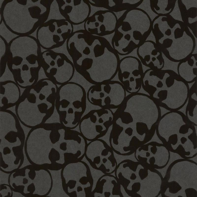 Graham & Brown Skulls Black Flock Wallpaper