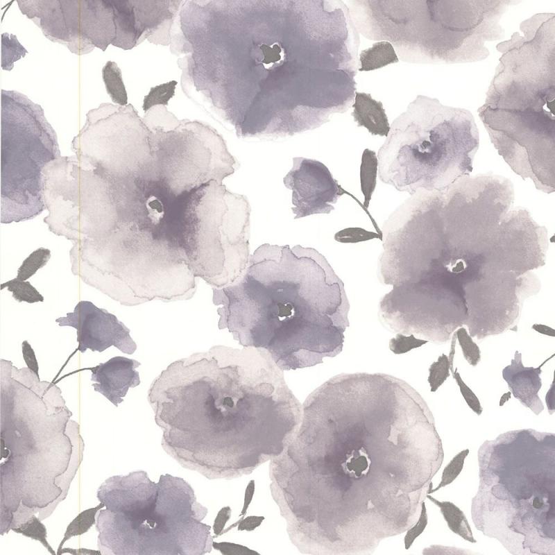 Graham & Brown Poppies Lavender/Grey/Cream Wallpaper