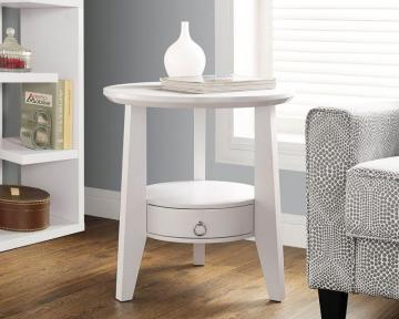 Monarch White 23"Dia Accent Table With 1 Drawer