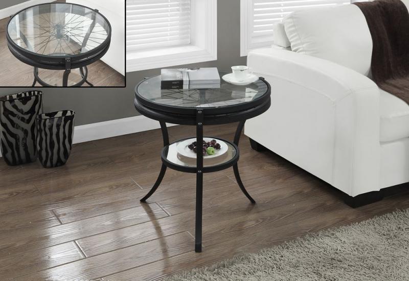 Monarch Hammered Black 20"Dia Accent Table With Tempered Glass