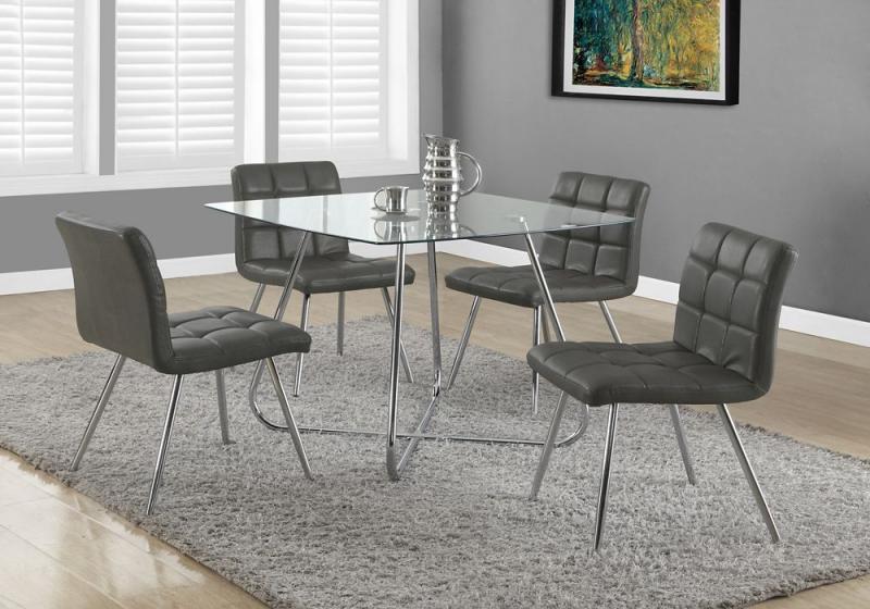 Monarch Grey Leather-Look / Chrome Metal 32"H Dining Chair / 2Pcs