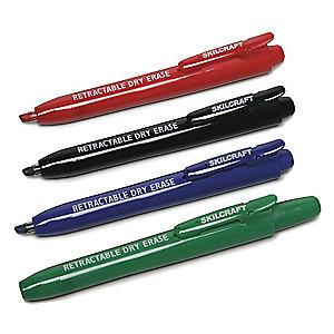AbilityOne Chisel-Tip Dry Erase Marker, Black, Blue, Green, Red, 4 PK