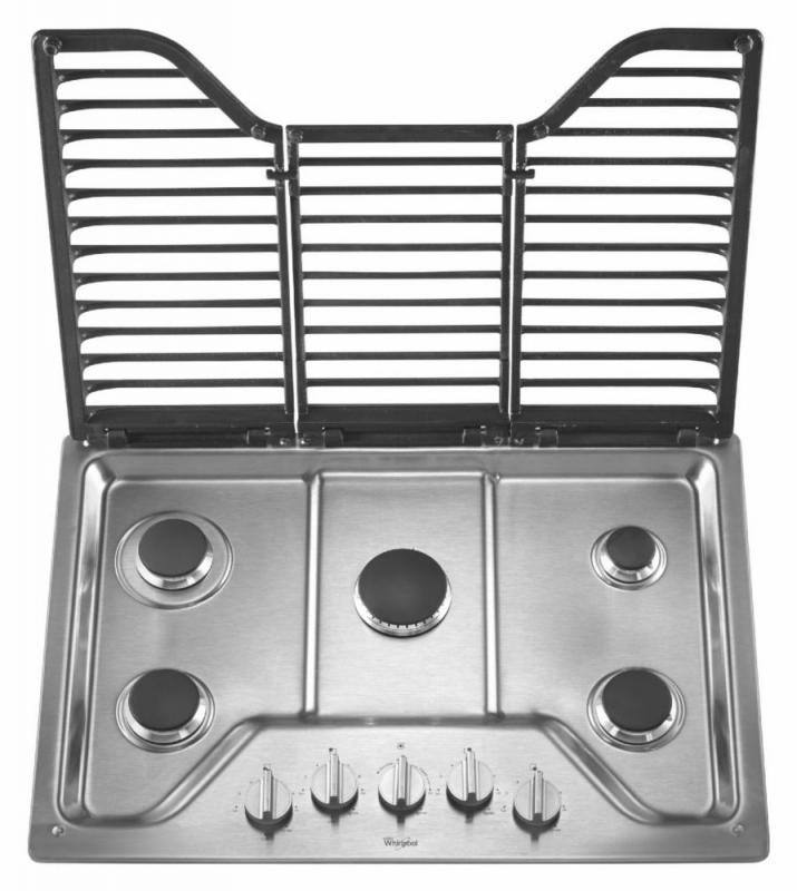 Whirlpool 30-inch Five Burner Gas Cooktop with EZ-2-Lift Hinged Cast-Iron Grates in Stainless Steel