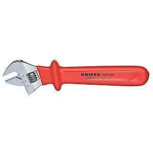 Knipex 10-1/4" Adjustable Wrench, Insulated Handle, 1-1/8" Jaw Capacity, Chrome Vanadium Steel