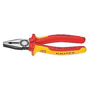 Knipex Insulated Linemans Plier, 8" Overall Length, Handle Type: Ergonomic