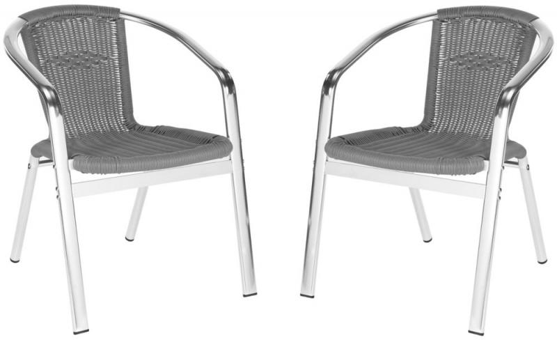 Safavieh Wrangell Indoor/Outdoor Stacking Arm Chair in Grey - Set of 2