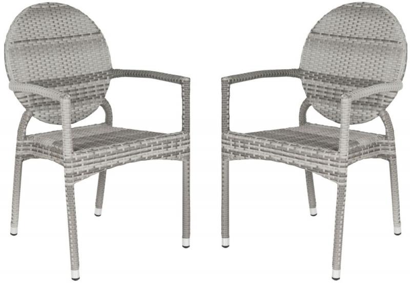 Safavieh Valdez Indoor/Patio Stacking Arm Chair in Grey (2-Pack)