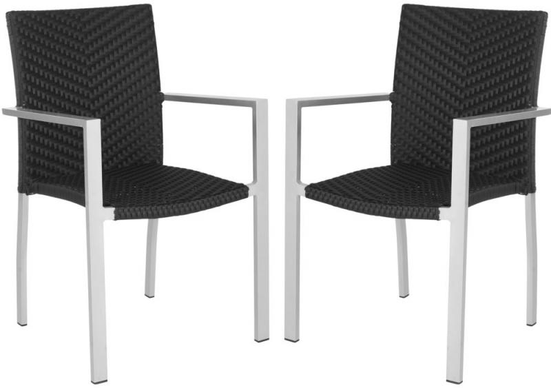 Safavieh Cordova Indoor/Patio Stacking Arm Chair in Black (2-Pack)