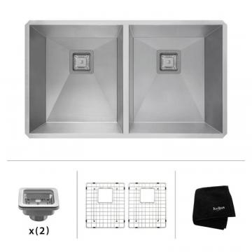 Kraus Pax Zero-Radius 31.5" 16 Gauge Handmade Undermount 50/50 Double Bowl Stainless Steel Sink