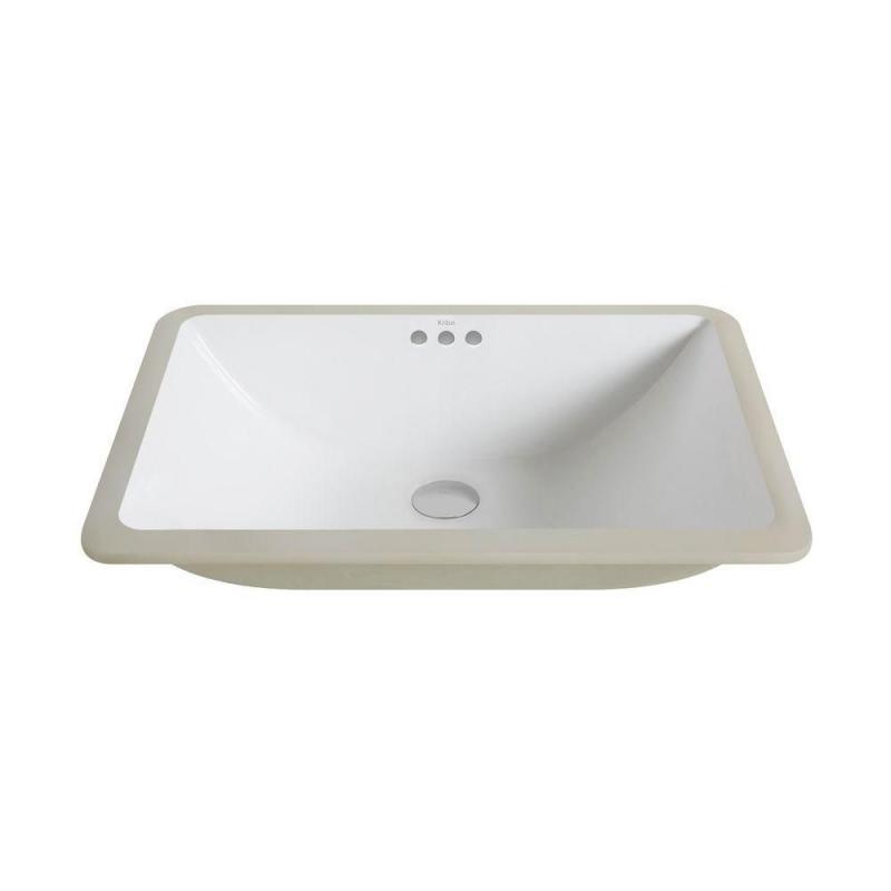 Kraus Elavo Large Ceramic Rectangular Undermount Bathroom Sink with Overflow in White