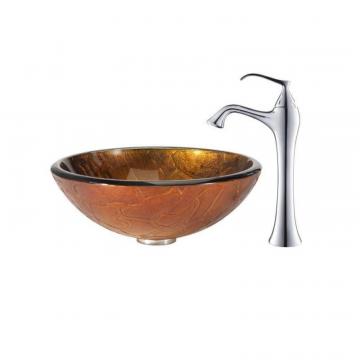 Kraus Triton Glass Vessel Sink with Ventus Faucet in Chrome