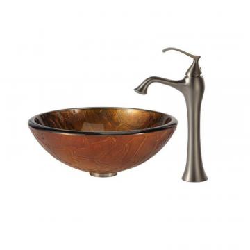 Kraus Triton Glass Vessel Sink with Ventus Faucet in Brushed Nickel