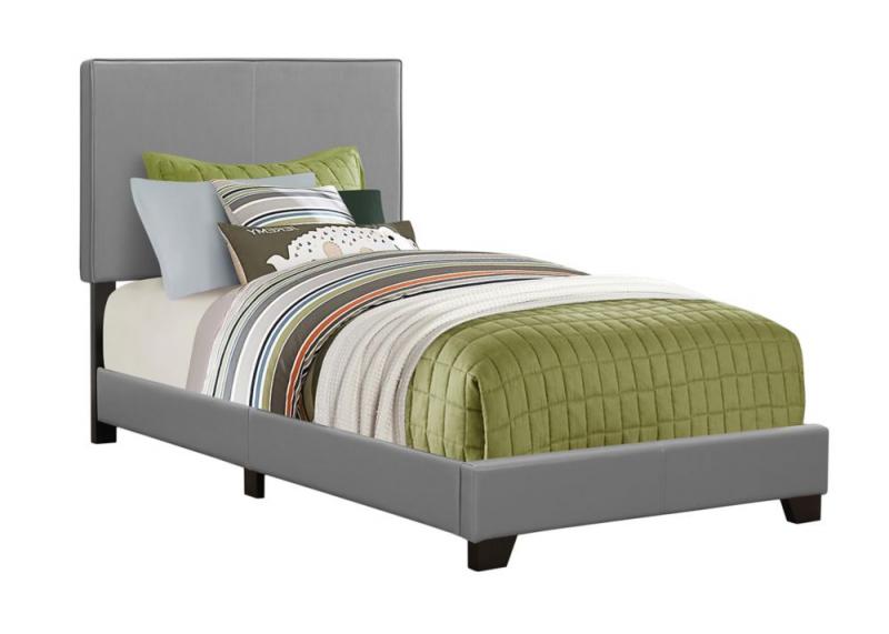 Monarch Bed - Twin Size / Grey Leather-Look Fabric