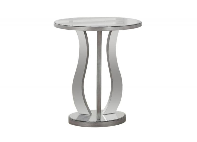 Monarch End Table - 20 Inch Dia / Brushed Silver / Mirror