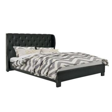 Corliving Fairfield Tufted Black Bonded Leather Queen Bed