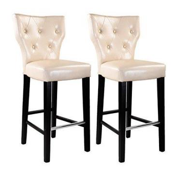 Corliving Kings Bar Height Barstool In Cream Bonded Leather, Set Of 2