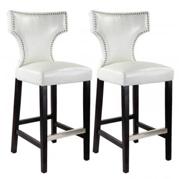 Corliving Kings Bar Height Barstool In White With Metal Studs, Set Of 2