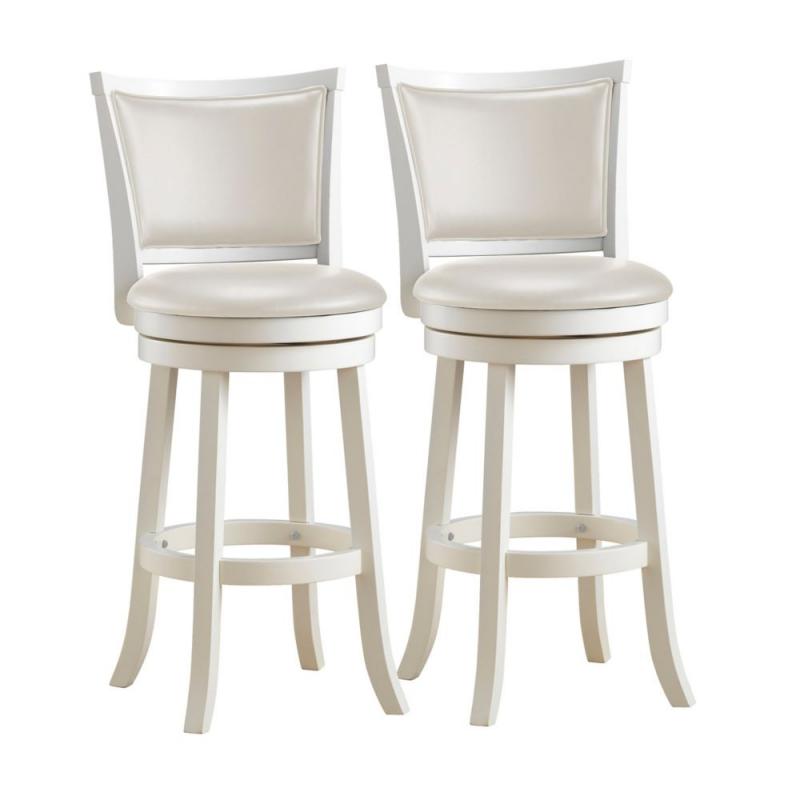 Corliving Woodgrove 43 Inch White Wash Wood Barstool With Leatherette Seat, Set Of 2