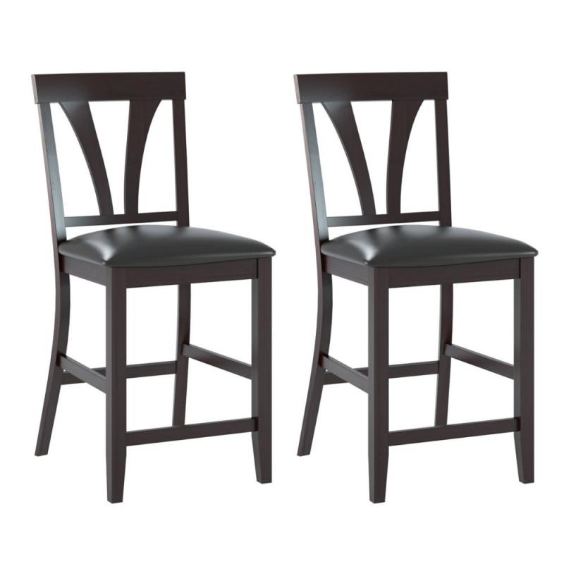 Corliving Bistro Dining Chairs In Chocolate Black Bonded Leather, Set Of 2
