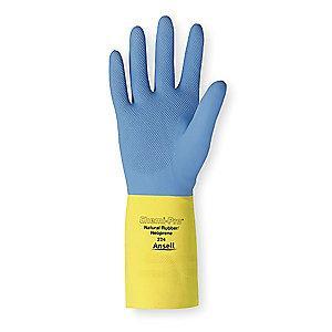 Ansell Chemical Resistant Gloves, Flock Lining, Blue/Yellow