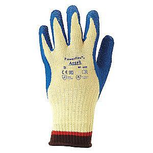 Ansell Natural Rubber Latex Cut Resistant Gloves, ANSI/ISEA Cut Level 2, Kevlar Lining, Yellow/Blue