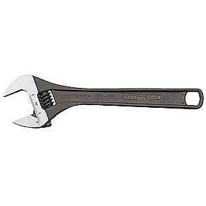 Channellock 10" Adjustable Wrench, Plain Handle, 1-13/32" Jaw Capacity, Steel