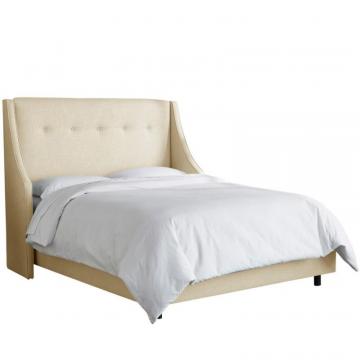 Skyline Full Button Tufted Wingback Bed In Linen Sandstone
