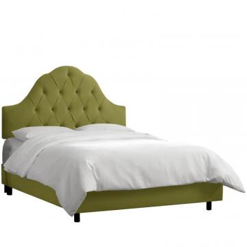 Skyline Full Arched Tufted Bed In Velvet Applegreen