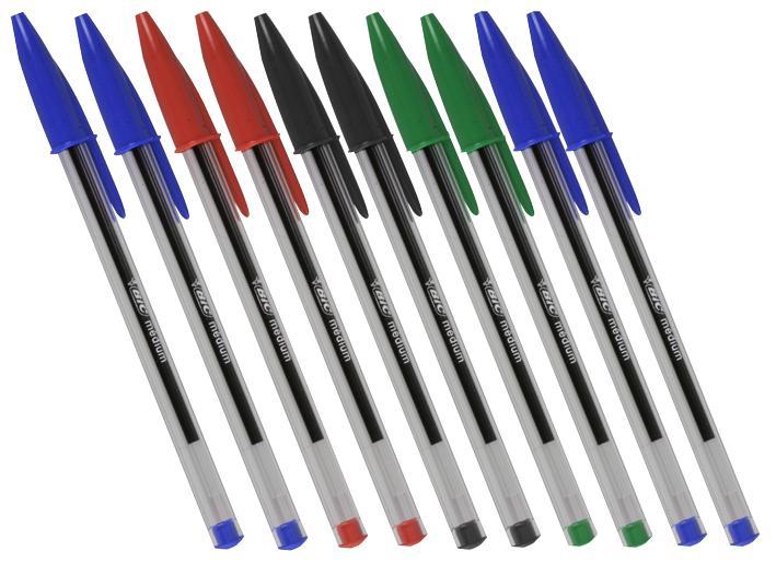 BIC Medium Tip Cristal Ballpoint Pens - Pack of 10 Assorted Colours