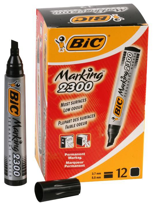 BIC Chisel Tip Marking 2300 Permanent Marker Pens - Pack of 12 (Black)