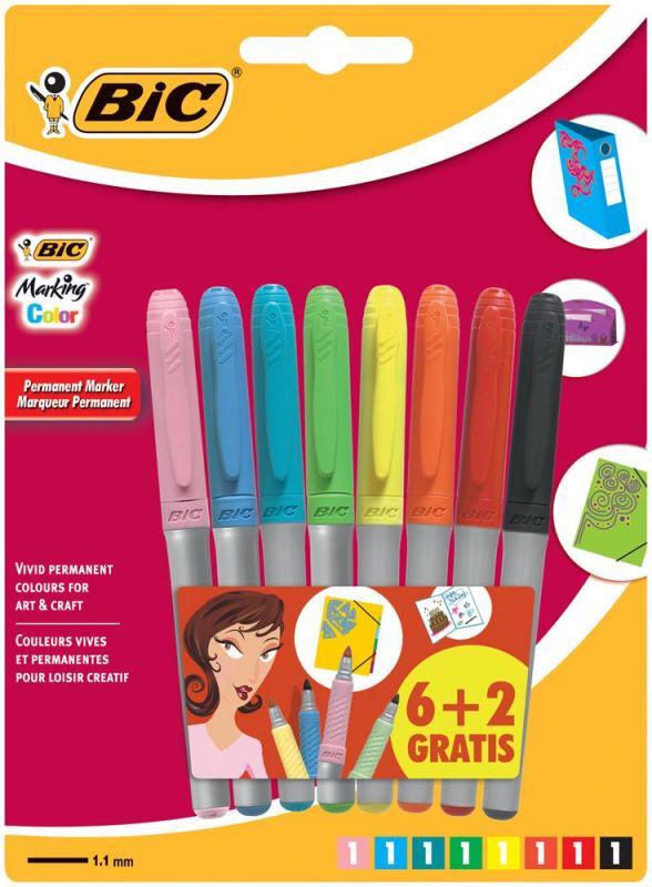 BIC Bullet Tip Marking Color Permanent Marker Pens - Pack of 8 Assorted Colours