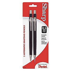 Pentel Mechanical Pencil, 0.5mm, Black, PK2