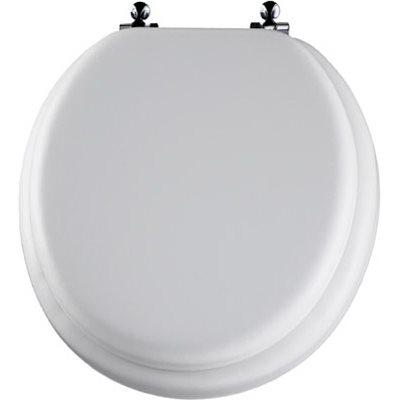 Bemis Mayfair Round Cushioned Vinyl Soft Toilet Seat, Chrome Hinge, White