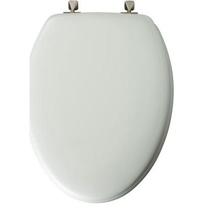 Bemis Mayfair Elongated Molded Wood Toilet Seat, Brushed-Nickel Hinge, White