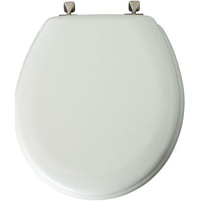 Bemis Mayfair Round Molded Wood Toilet Seat, Brushed-Nickel Hinge, White