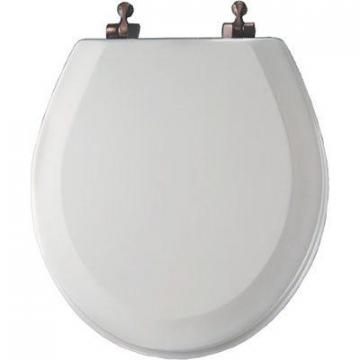 Bemis Mayfair Round Molded Wood Toilet Seat, Oil-Rubbed Bronze Hinge, White