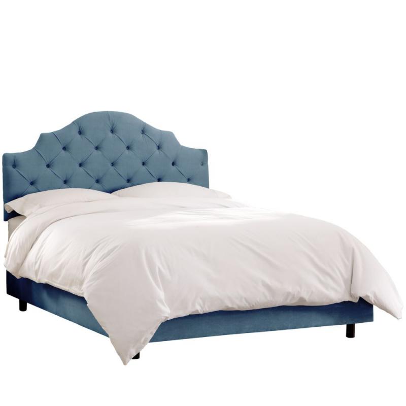 Skyline Twin Tufted Notched Bed In Velvet Ocean