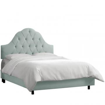 Skyline Twin Arched Tufted Bed In Velvet Pool