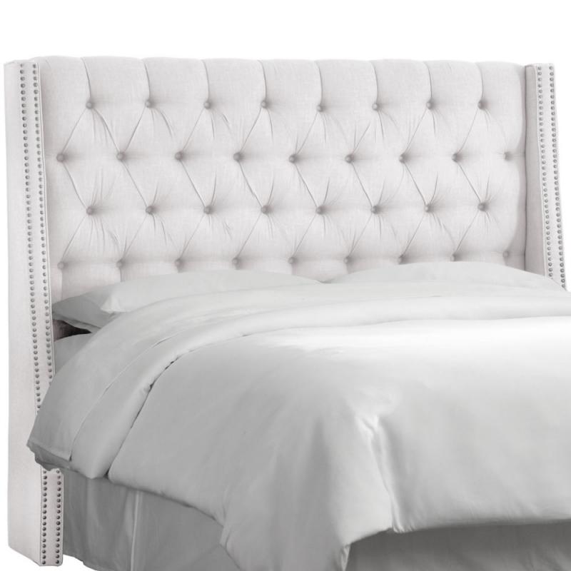 Skyline Queen Nail Button Tufted Wingback Headboard In Twill White