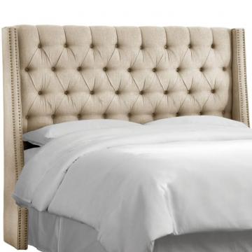 Skyline King Nail Button Tufted Wingback Headboard In Twill Natural