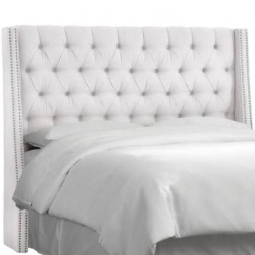 Skyline King Nail Button Tufted Wingback Headboard In Twill White
