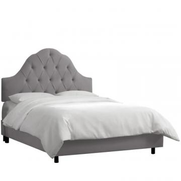 Skyline Queen Arched Tufted Bed In Velvet Steel Grey