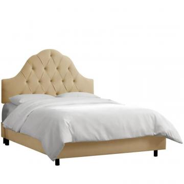 Skyline Queen Arched Tufted Bed In Velvet Buckwheat