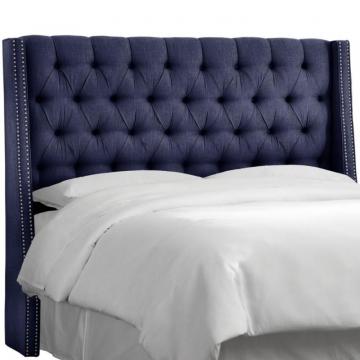 Skyline Queen Nail Button Tufted Wingback Headboard In Twill Navy