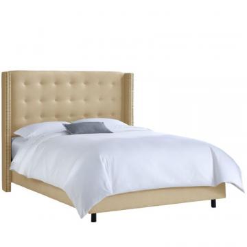 Skyline King Nail Button Tufted Wingback Bed In Linen Sandstone