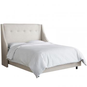 Skyline Queen Button Tufted Wingback Bed In Linen Talc