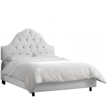 Skyline Twin Arched Tufted Bed In Velvet White
